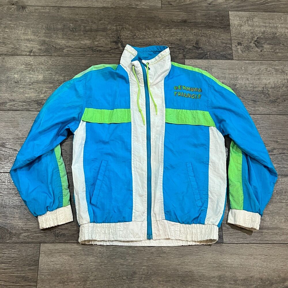 Vintage 80s Surf Bermuda Triangle Windbreaker Ruffsstuff Jacket Colorblock Small